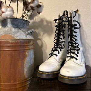 Dr Martens White 14 Eye Lace Up Boots